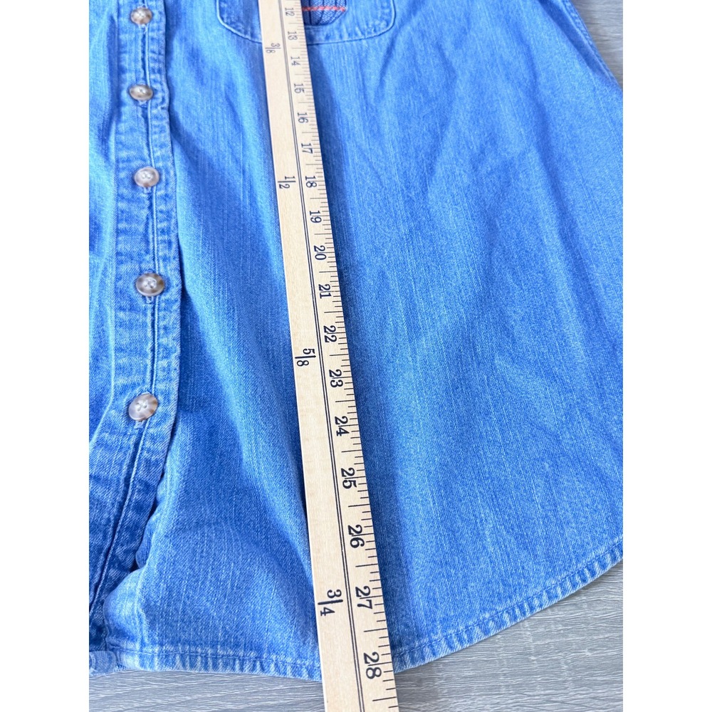 Denim Button Down Fall Autumn vtg Plus Size 1X Blue Cotton Embroidered Apples - Picture 9 of 10